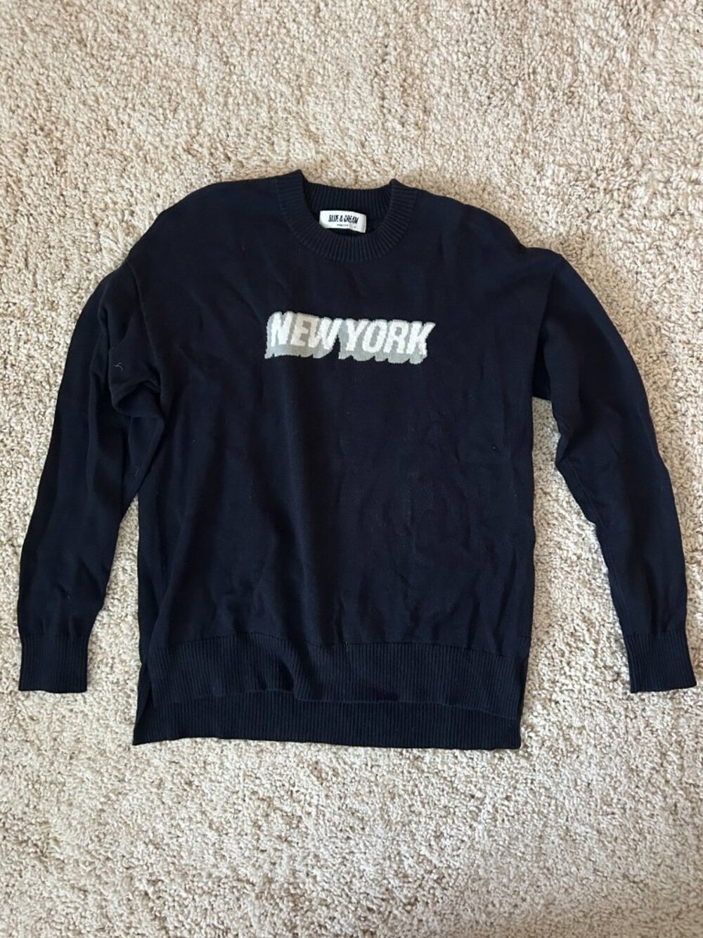 Blue & Cream 'New York' Cotton/Cashmere Crewneck Sweater